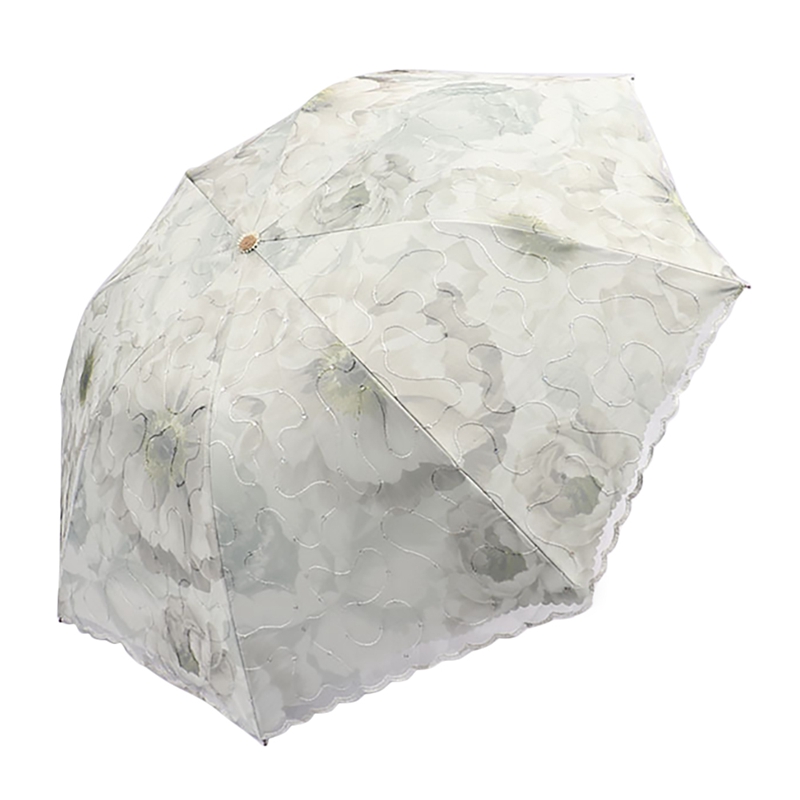 Parasol Lace Umbrella Embroidery Flower Pattern 3-Folding Umbrella Rain UV Windproof Umbrella for Women