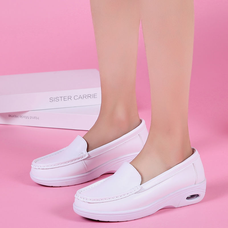 Nurse Shoes Soft Bottom Cutout Summer New Breathable Deodorant Comfortable Wedge Flat White Shoes Non-Slip Work Shoes Korean Style Women