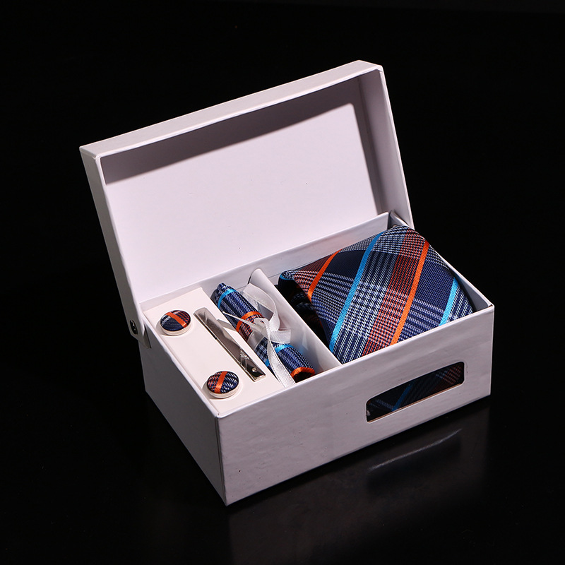 New Spot Gift Box 6-piece Set of Polyester Silk Jacquard Striped Tie Business Suit Wedding Special Exquisite White Gift Box
