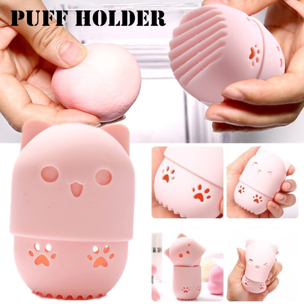 OR69QMTS Cartoon Portable Drying Silicone Puff Case Cosmetic Box Powder Puff Blender Holder Makeup Egg Case