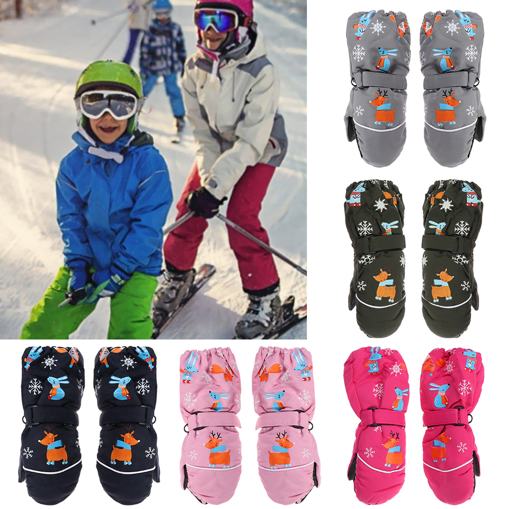 N33GVC3Q Fashion Waterproof Non-slip Deer Rabbit Kids Boys Girls Children Ski Gloves Long-sleeved Mittens Windproof Thick Warm