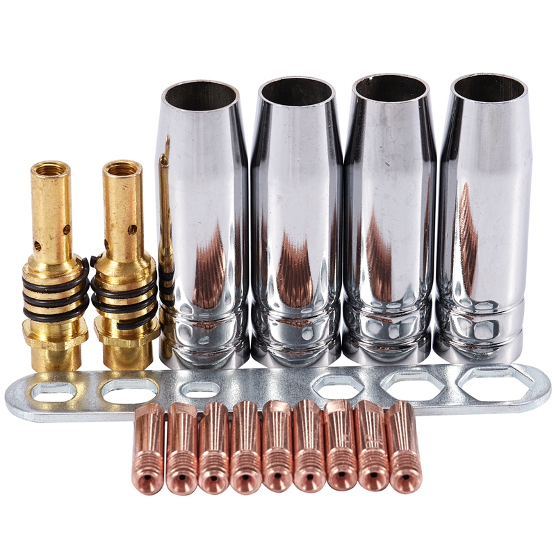 Mig Welder MB15 AK Accessory Kit – 16-Piece MIG Torch Contact Tips, Gas Nozzles & Holders For 0.8mm Wire
