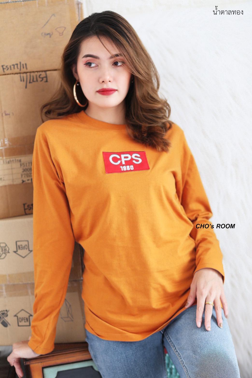 ?เสื้อยืดแขนยาว งานป้ายงานปัก CPS1980 สีพื้น Cotton 100%  ( S M L )