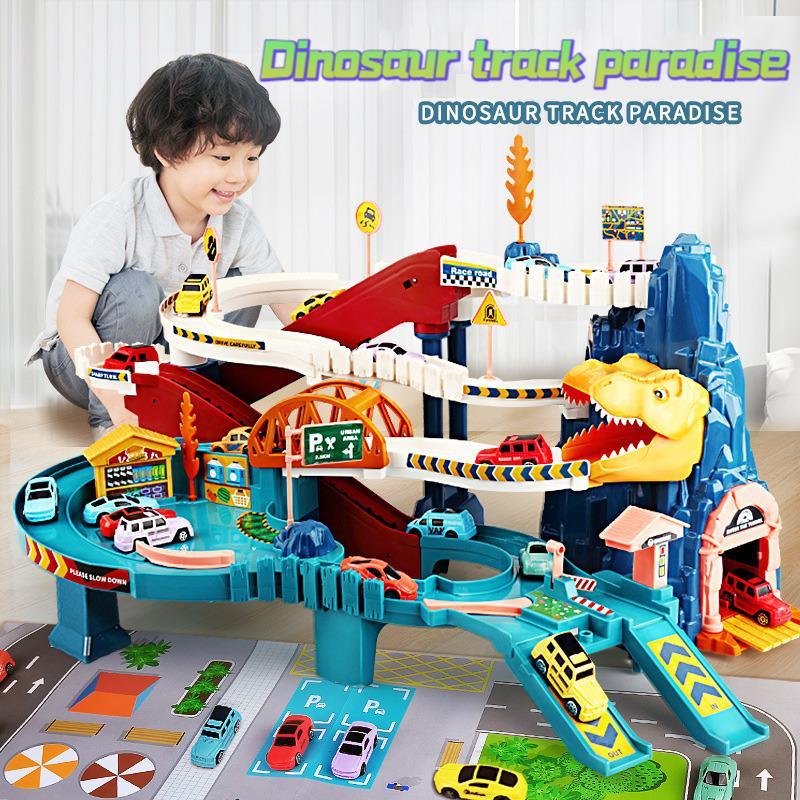 Rail car dinosaur Panshan road car track parking lot building combination set toy