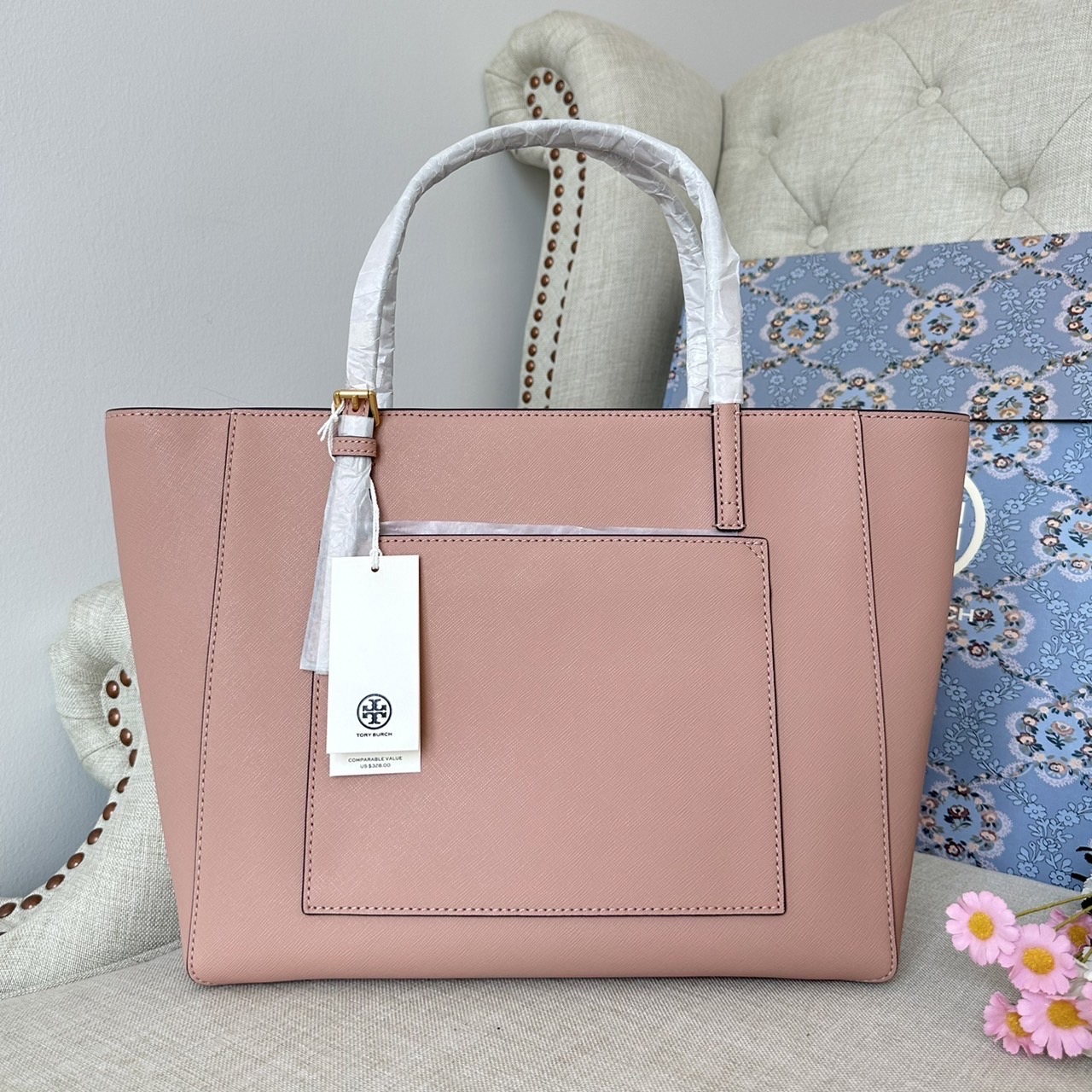 Tory Burch Emerson Small Tote Gray Heron