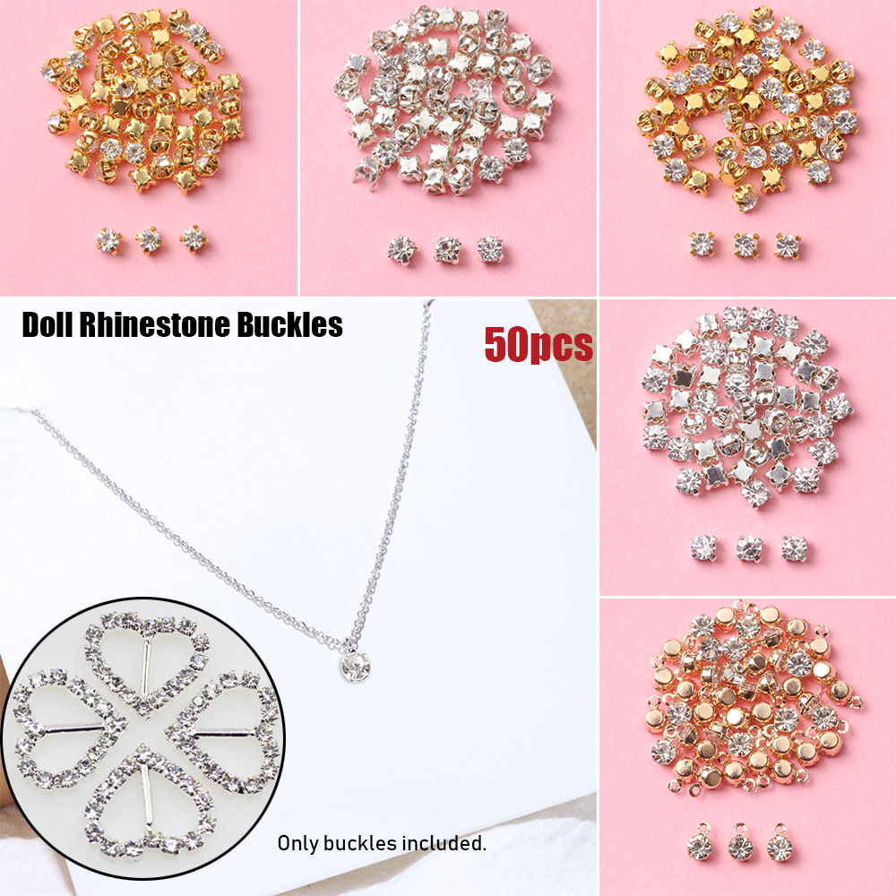 SURRIP FASHION 50pcs High Quality Bags Shoes Accessories Dollhoues Miniature Craft Sewing Buckle DIY Doll Clothes Necklace Buttons Rhinestone Buckles Mini Button