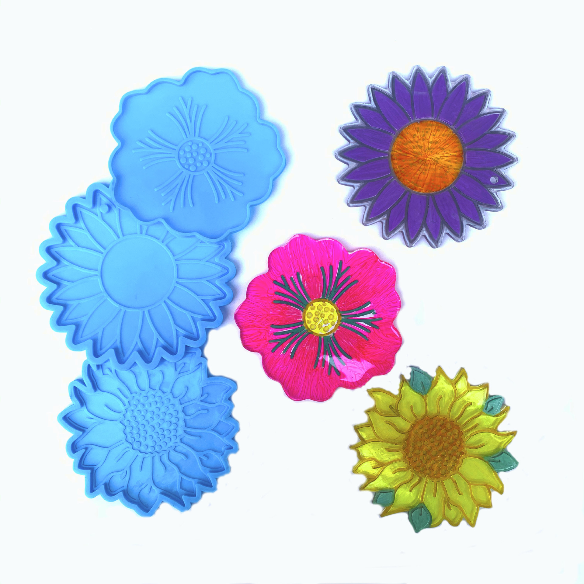 MQSDL Sun ดอกไม้ DIY ถ้วยหัตถศิลป์ Mat แม่พิมพ์เทียนไขเเม่พิมพ์สำหรับทำอาหาร Coaster ทำจานเครื่องมือแม่พิมพ์