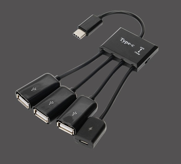 สายแปลง Type C OTG hub แบบมีไฟเลี้ยงด้วย Type C Cable 3 in 1 USB C Type C OTG Host Cable Hub Cord Adapter Connector Splitter