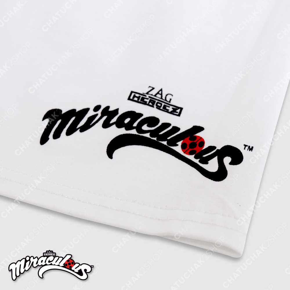 เสื้อยืด - กางเกง ลายการ์ตูน เลดี้บัค (สีขาว) / Top & Shorts Set (White) - Miraculous Ladybug
