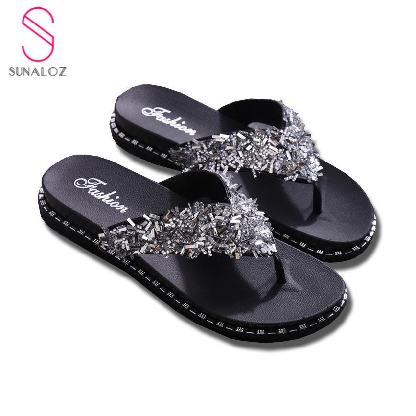 SUNALOZ - รองเท้าแตะแฟชั่น รองเท้าคีบแฟชั่น รองเท้ากลิตเตอร์ รุ่นHY-G01 ส้นแบน