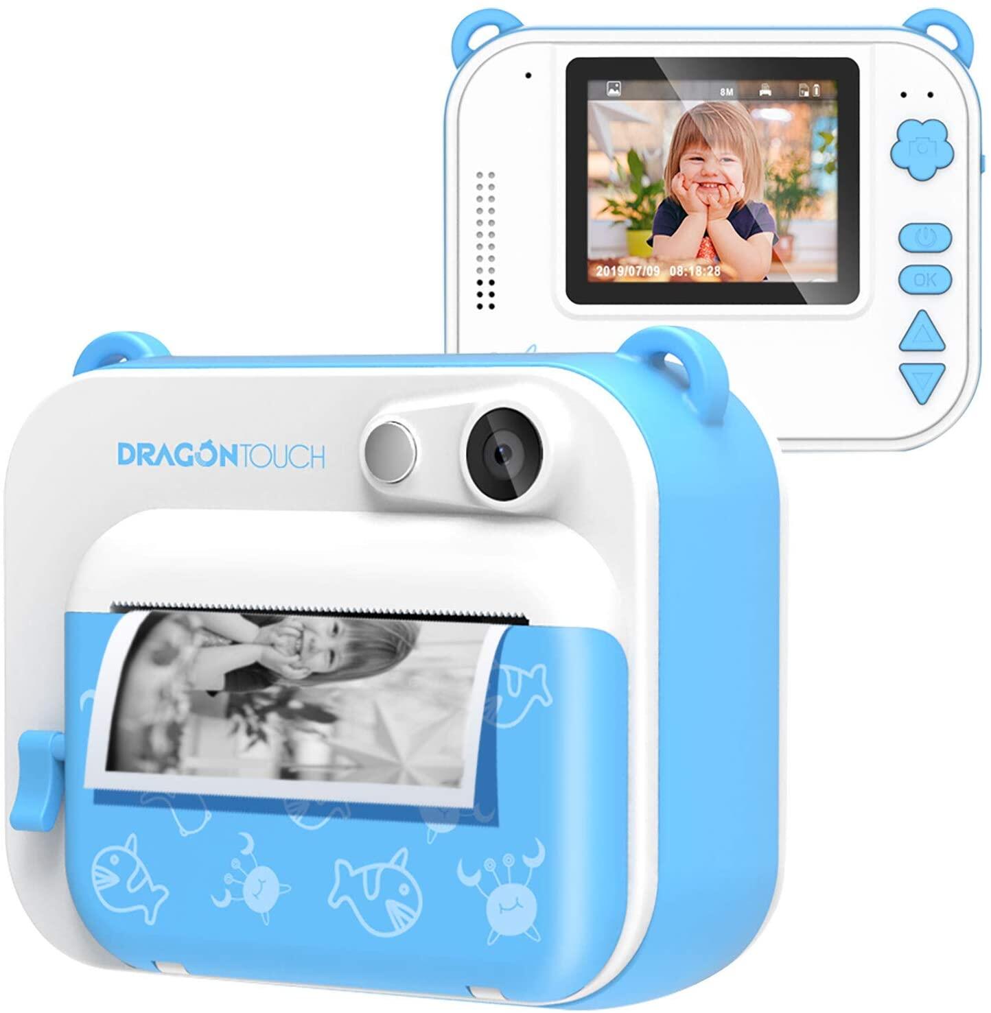 Dragon Touch InstantFun Instant Print Camera for Kids, Zero Ink Toy Camera with Print Paper, Cartoon Sticker, Color Pencils, Portable Digital Creative Print Camera for Boys and Girls - Blue
