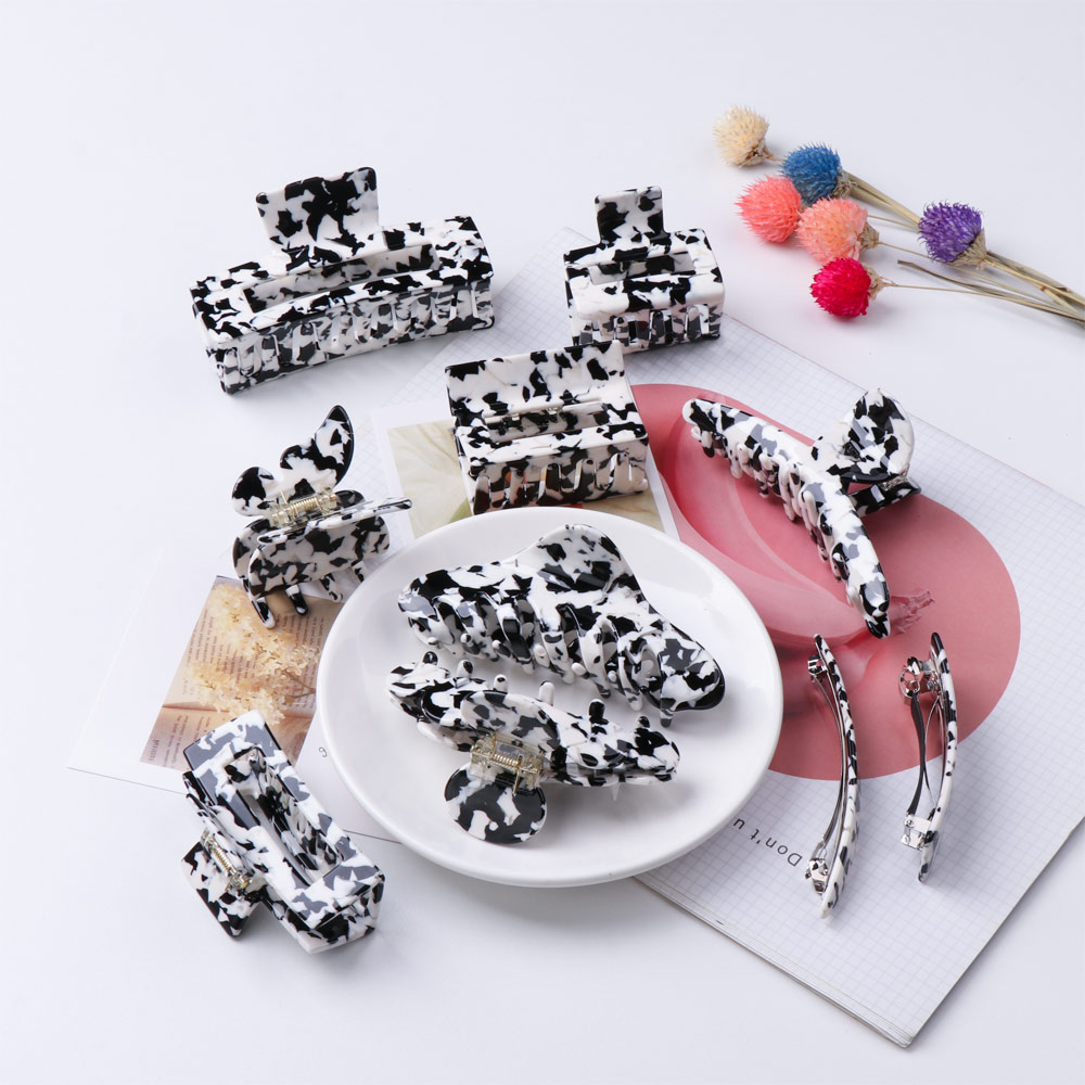 F8C503Y Hair Accessories Large Geometric Acrylic Milk Cow Color Hair Clamps Hair Claw Clip Metal Hairpins