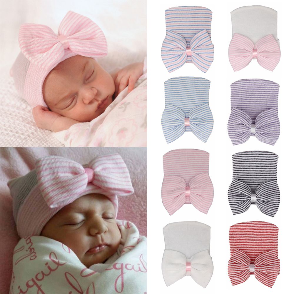 THEISM PERSECUTE64TH2 New Soft Turban Hats Soft for Baby Girls Baby Hats Newborn Hospital Hat Cap with Bow Nursery Beanie