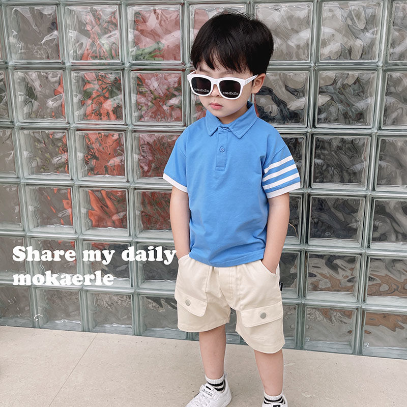 เด็กชายแขนสั้นTเสื้อยืด ผ้าฝ้ายดูดซับเหงื่อเสื้อเด็ก2021ฤดูร้อนใหม่poloเสื้อพลิกเวอร์ชั่นเกาหลี
