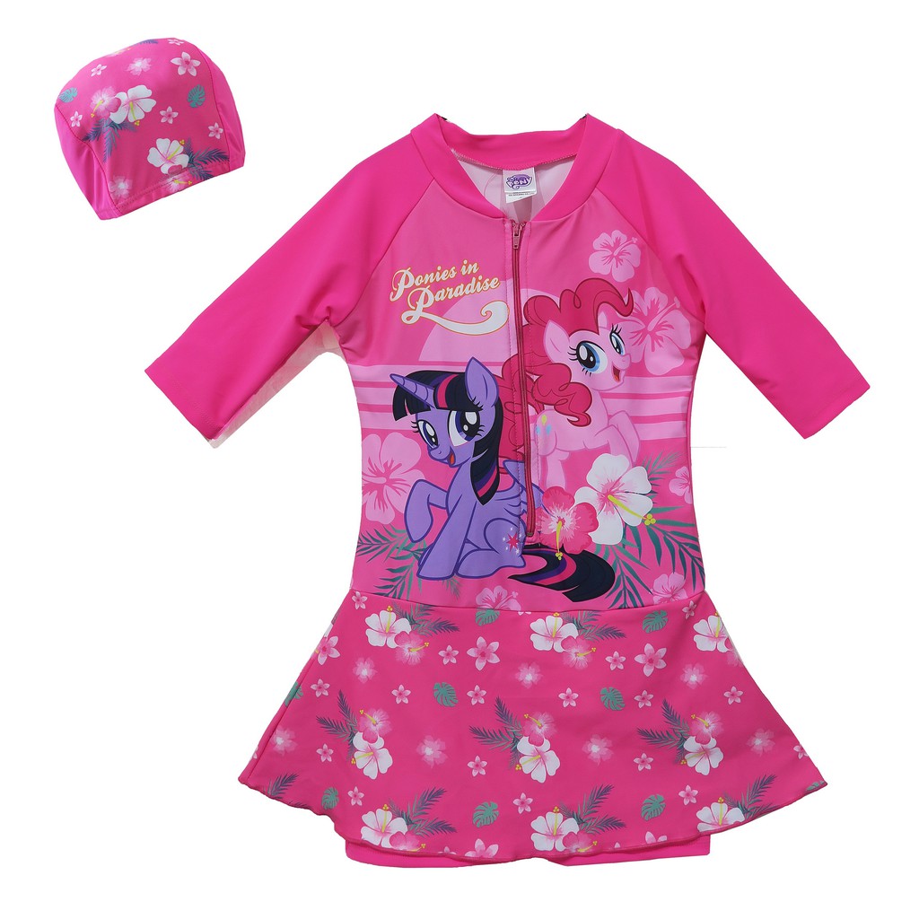 ชุดว่ายน้ำ My Little Pony โพนี่ (ลิขสิทธ์แท้) กระโปรงกางเกงขาสั้น แถม หมวกว่ายน้ำ และ ถุงใส่ชุดว่ายน้ำ ชุดว่ายน้ำเด็ก