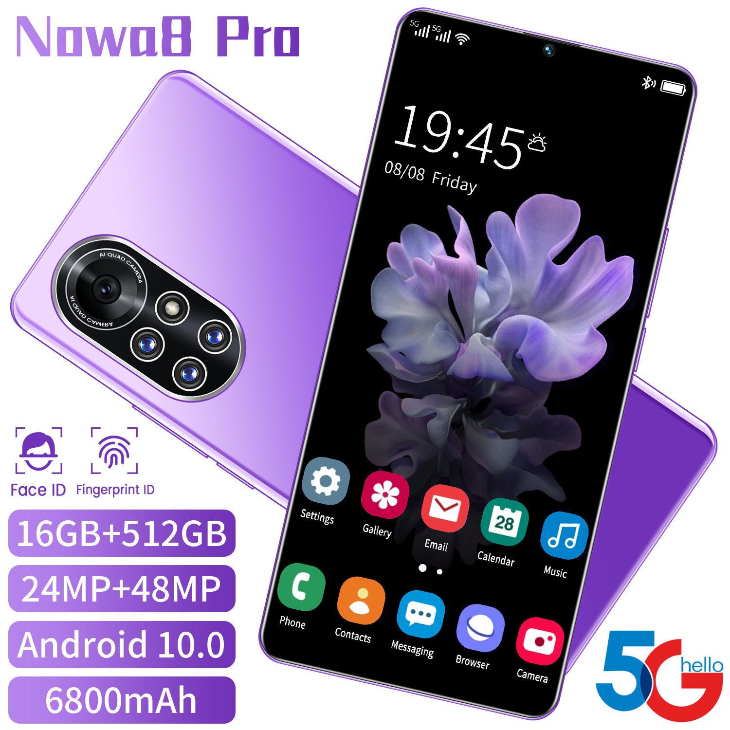 Huawe.  NOWA8 Pro โทรศัพท์มือถือถูกๆ 7.1inch Ram12GB Rom512GB โทรศัพท์มือถือ  สมาร์ทโฟน มือถือราคาถูก 5800mAh โทรศัพท์มือถือ สมาร์ทโฟน โทรศัพท์มือถือ1 smartphone