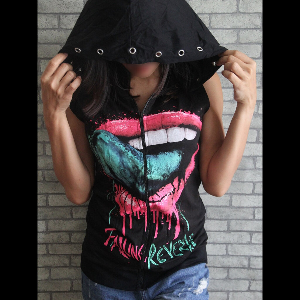 เสื้อฮู้ดแขนกุด เสื้อวงร็อค แจ็คเก็ต แนวสปอร์ต Handmade Rock Vest Hoodie Clearance (สินค้าจริงหมวกอาจไม่มีเจาะตาไก่เหมือนในรูป)