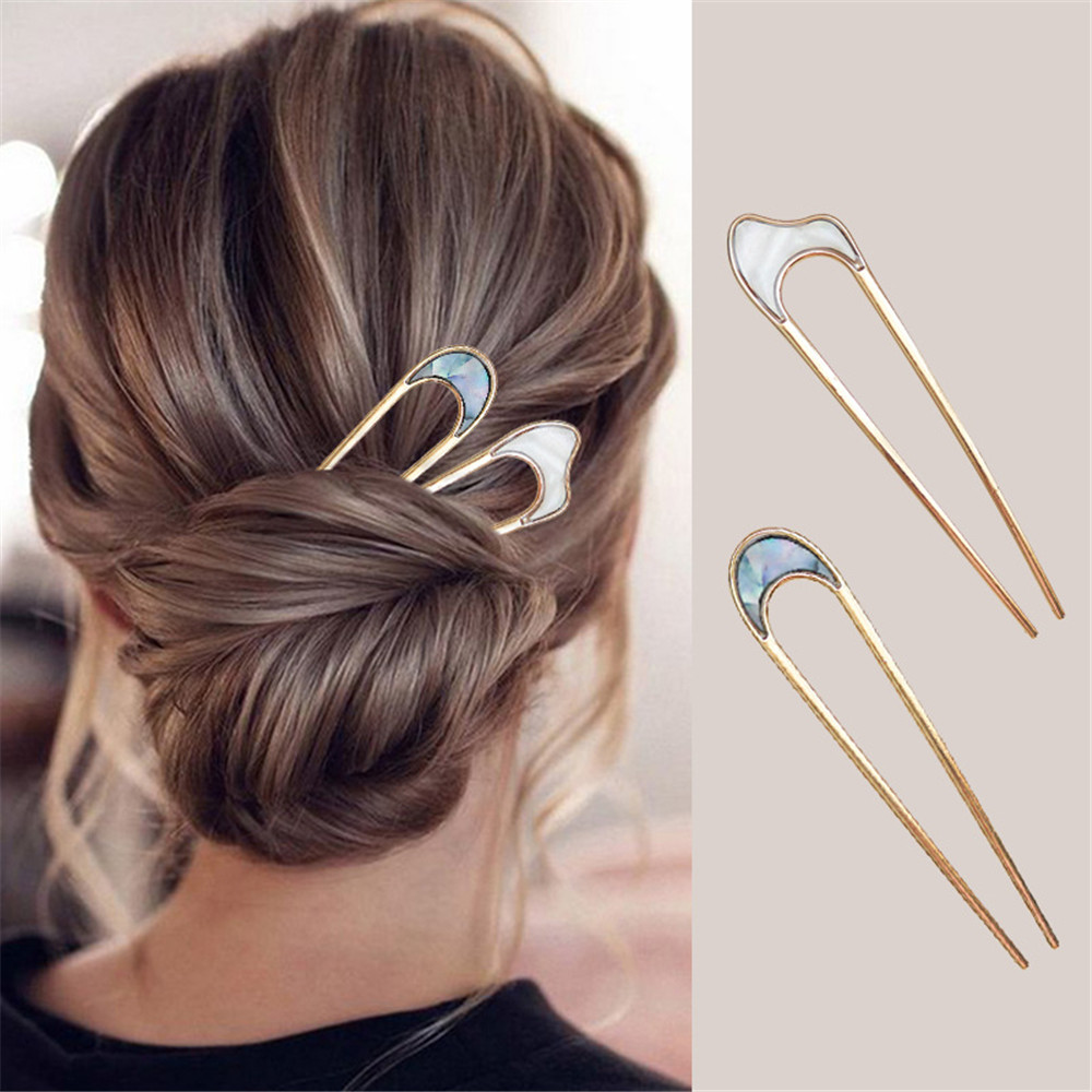 QIZI9595 Women Colorful Simplicity Vintage Metallic Styling Tools Metal Hair Sticks Hair Fork U Shape Hair Clip Hairpin