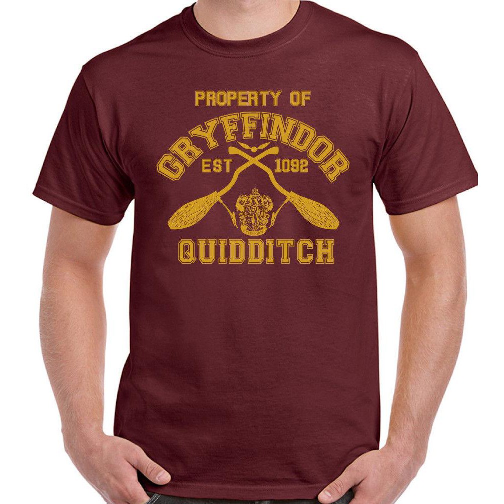 กริฟฟินดอร์แฮรี่พอตเตอร์ Quidditch Tees รอบคอ Man 2 100% Cotton MenS เสื้อยืดวันเกิดของขวัญ