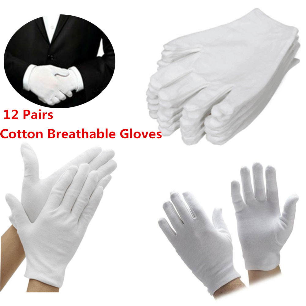 XI24GTCZM 12คู่ใหม่ Hot Moisturizing Anti ฝุ่นสบายถุงมือสีขาวทำงานมารยาทถุงมือผ้าฝ้าย100%