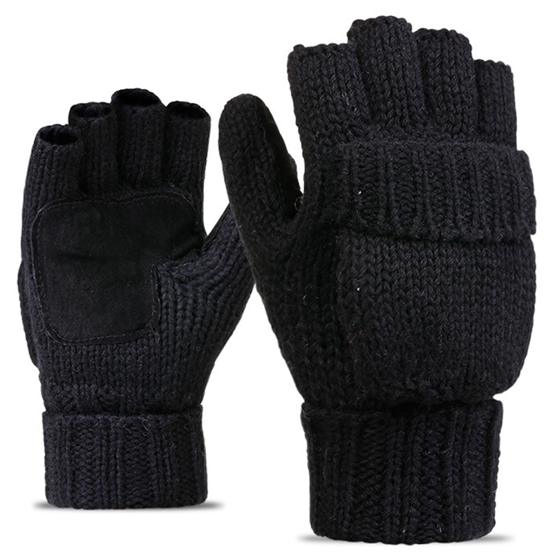 ฤดูหนาวถักรถถุงมือครึ่งนิ้วขนสัตว์ Mittens ถุงมือให้ความอบอุ่นถุงมือสำหรับสตรีและผู้ชาย