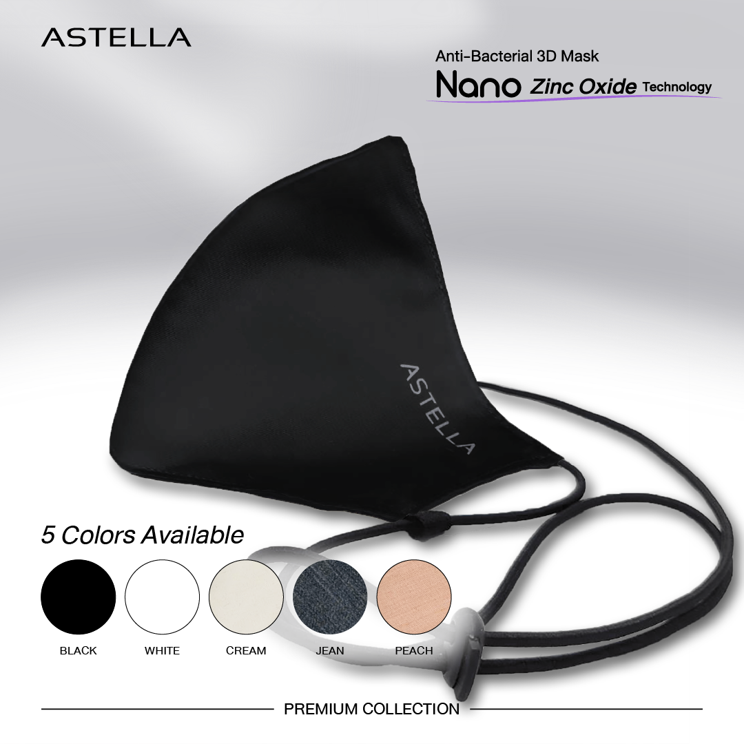 แอสเทลลา หน้ากากผ้า 3 ชั้น แอนตี้แบคทีเรีย Nano Zinc มีสายคล้องคอ ปรับขนาดได้ ไม่ก่อให้เกิดสิว ซักได้ 150++ ครั้ง I ASTELLA Anti-Bacterial 3D Mask