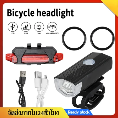 ไฟหน้าติดหน้ารถจักรยาน ไฟUSB + ไฟท้ายขี่จักรยานจักรยานอุปกรณ์เสริม Bike Bicycle Light USB LED Lights Front Headlight+Rear Taillight Cycling Light Bike Accessories Flashlight Outdoor Cycling Sports SP05 (1)