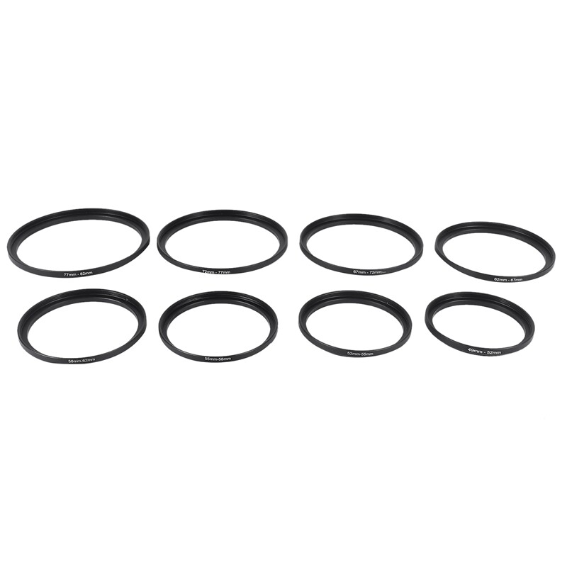 8 Pieces Step-Up Adapter Ring Set,Includes 49-52mm, 52-55mm, 55-58mm, 58