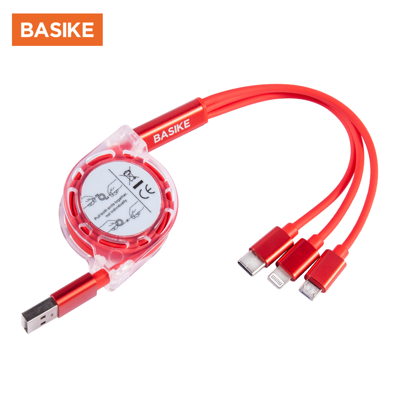Basike USB Cable สายชาร์จ 3 in 1 charging cable Type-c /Micro/ios 1เมตร 2A Fast Charging DATAของแท้ สีดำ สีแดง เครื่องโทรศัพฑ์for iphone Samsung Huawei vivo oppo xiaomi ฯ