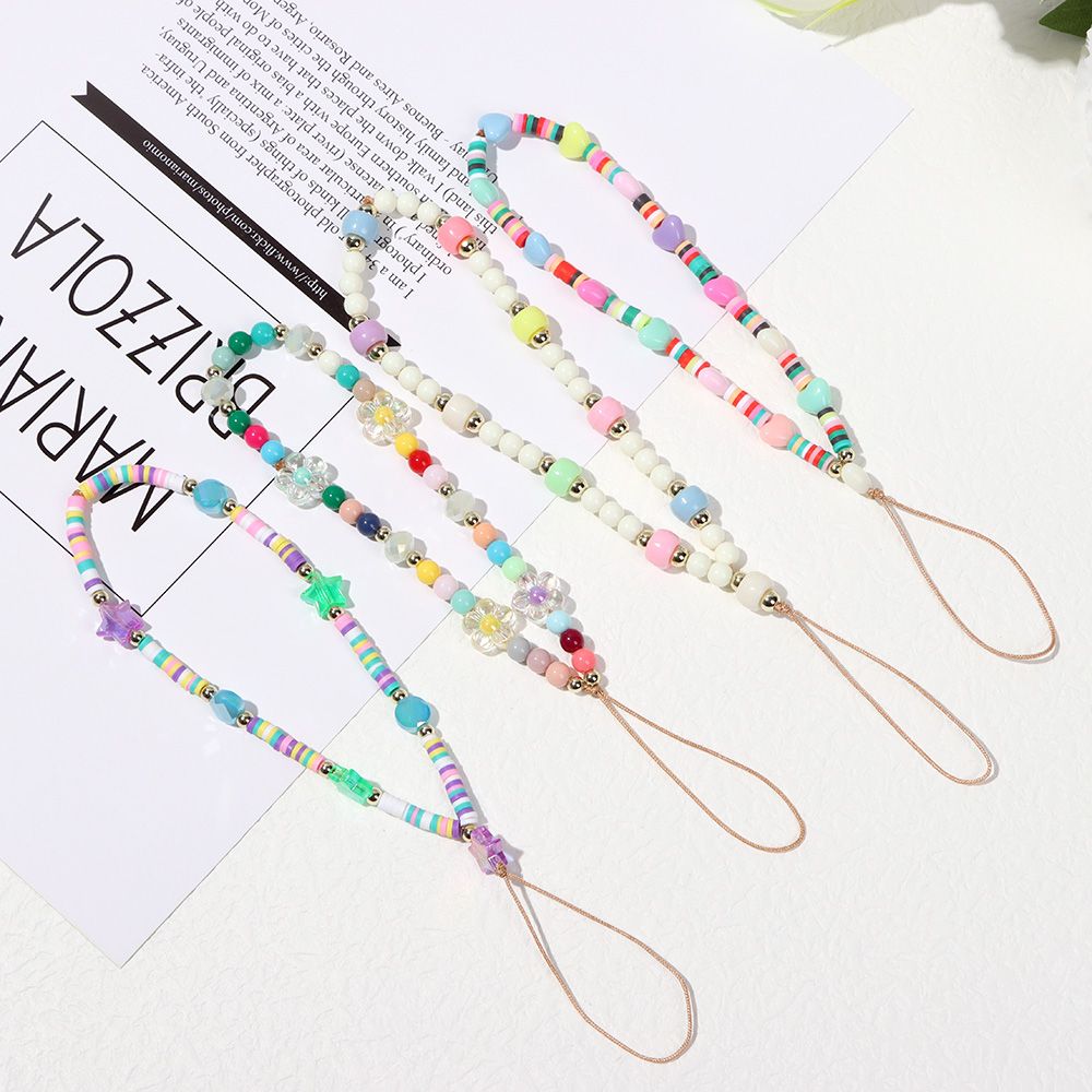 QIANGNAN6 Fashion Acrylic Bead Women Anti-Lost Mobile Phone Strap Lanyard Soft Pottery Rope Phone Chain Cell Phone Case Hanging Cord