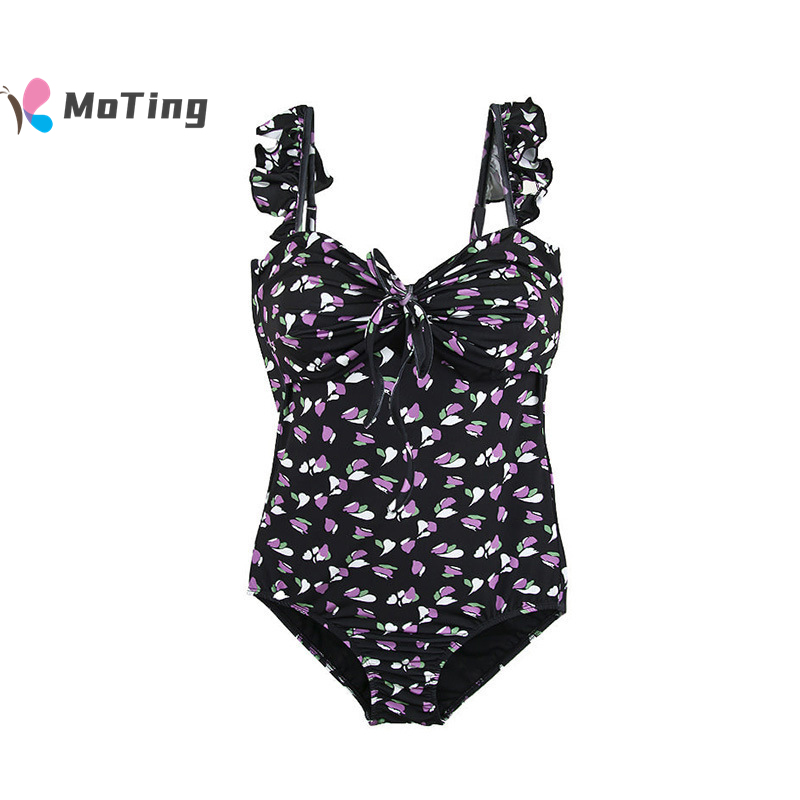 MT ชุดว่ายน้ำสำหรับสตรี,2021ใหม่ Retro Floral One ชิ้นชุดว่ายน้ำบิกินี่ชายหาด