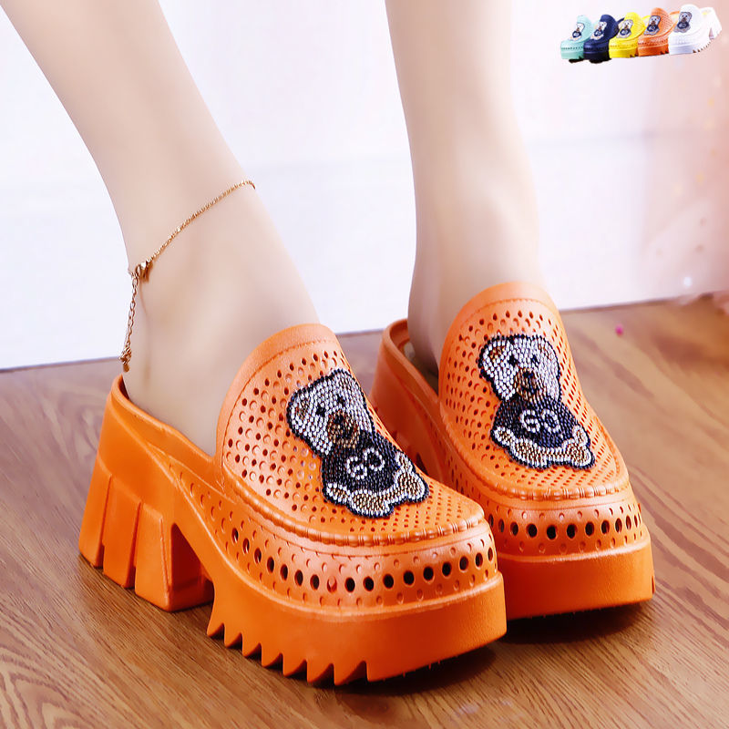 Summer Slippers Wedge Closed Toe Fashion Home High Heel Platform Coros Shoes Sandals Non-Slip Beach Shoes New Women