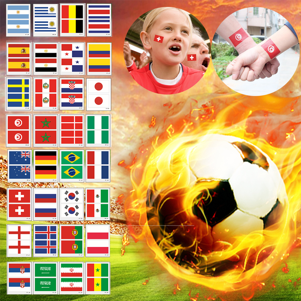 ORANGEJOY 2x Fashion Waterproof Game Cheer Euro Footballs World Cup Temporary Tattoos Country Flag Tattoo Sticker