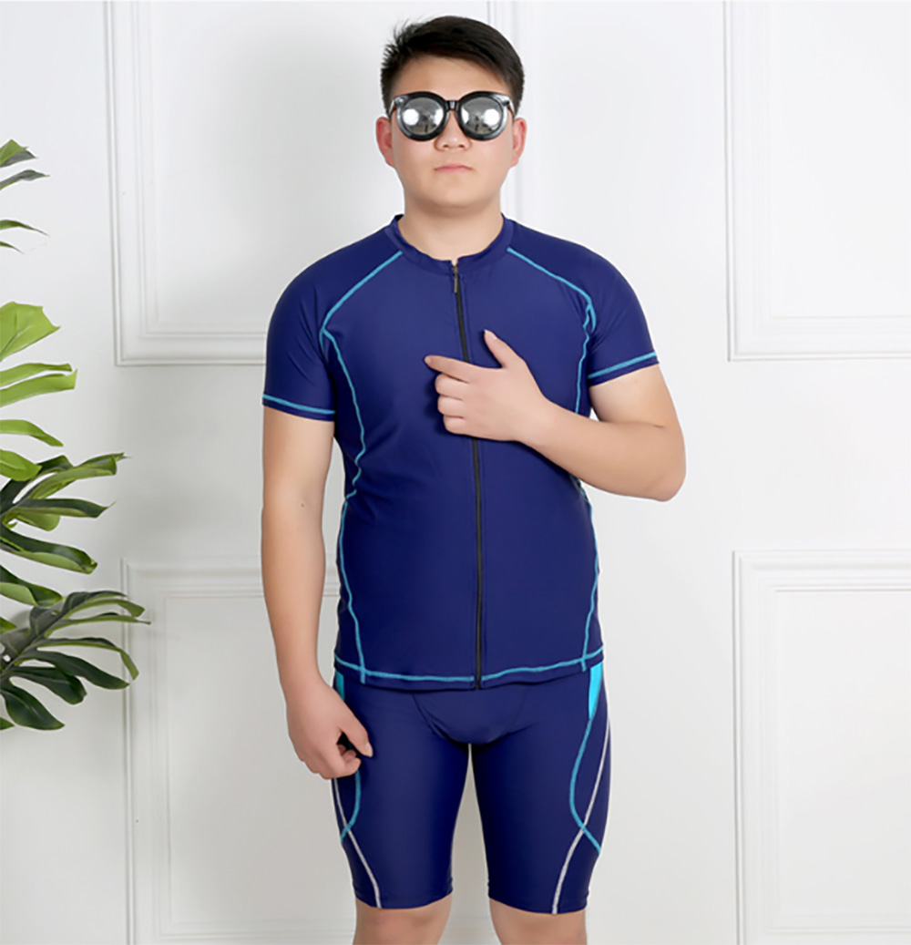ชุดว่ายน้ำชายไซส์ใหญ่ (เสื้อ+กางเกง) 4XL-7XL เสื้อ+กางเกง ลายตะเข็บสี ชุดมี 2 สี สีน้ำเงิน สีดำ