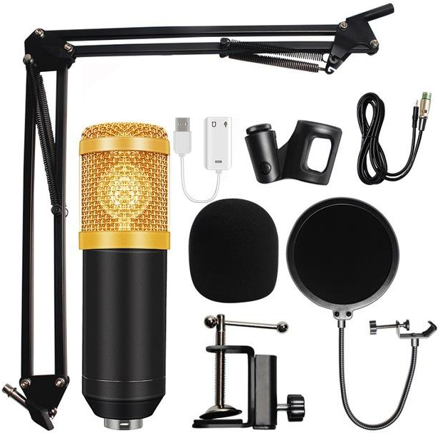 [ชุดเต็ม] MEGA ไมค์ ไมค์อัดเสียง คอนเดนเซอร์ Pro Condenser Mic Microphone BM800 Pro พร้อม ขาตั้งไมค์โครโฟน และอุปกรณ์เสริม (ฟรี 3.5mm การ์ดเสียงสีเขียวสีแดง)