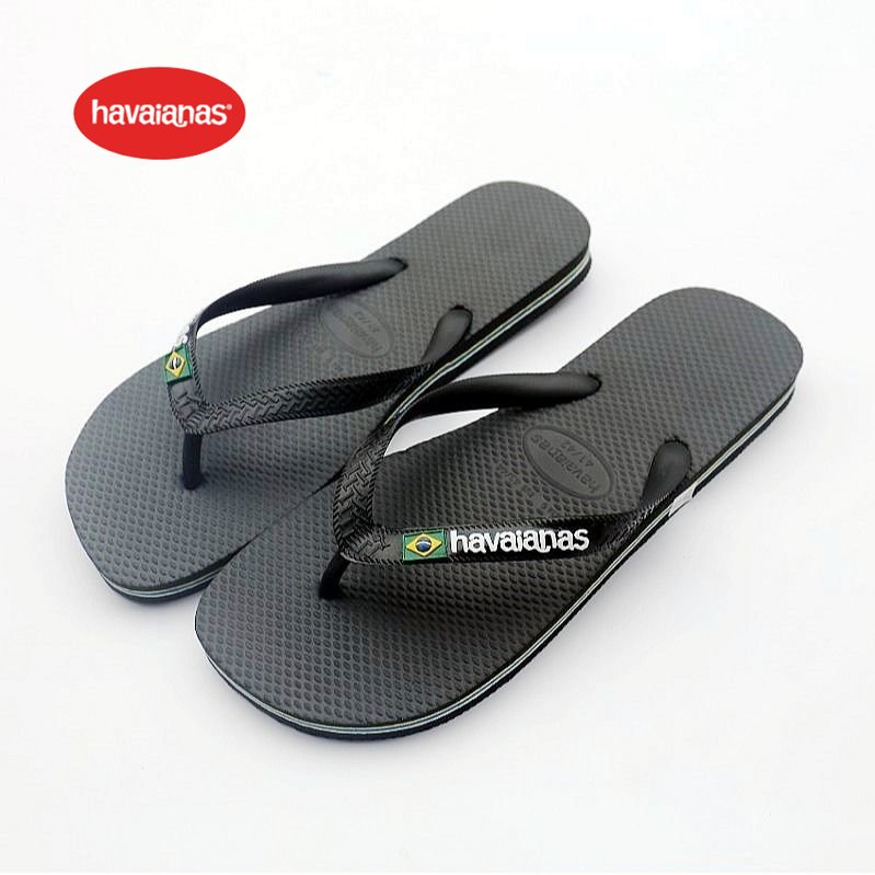 Havaianas_Đen/Đen Logo Brazil dép xỏ ngón nâng cấp cho nam giới và phụ nữ giày