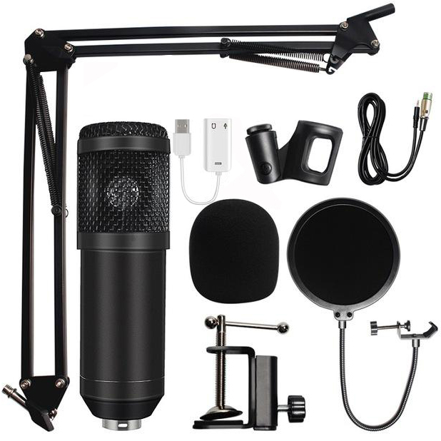 [ชุดเต็ม] MEGA ไมค์ ไมค์อัดเสียง คอนเดนเซอร์ Pro Condenser Mic Microphone BM800 Pro พร้อม ขาตั้งไมค์โครโฟน และอุปกรณ์เสริม (ฟรี 3.5mm การ์ดเสียงสีเขียวสีแดง)