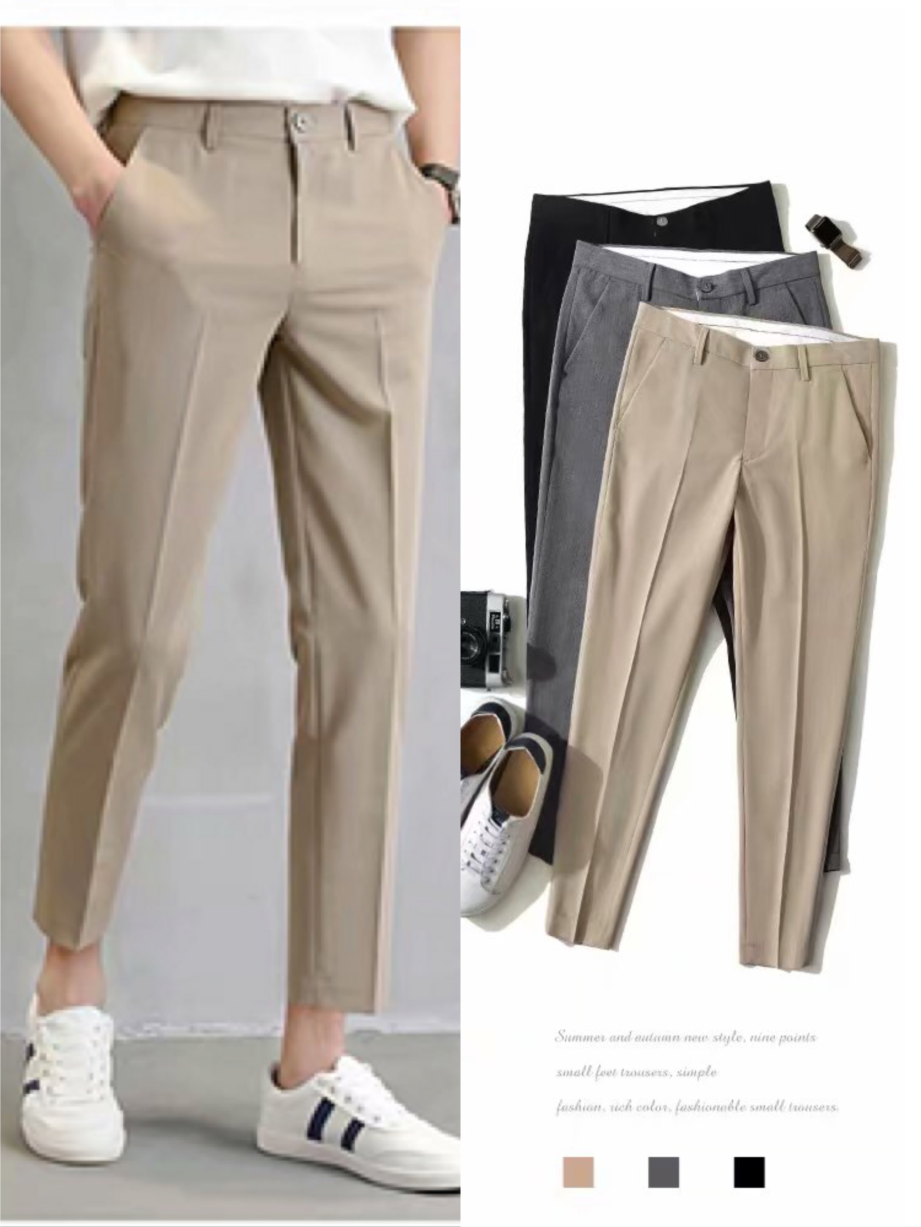 HAHA - Fashion Casual Slacks Cropped Pants X201 กางเกงสแล็คชาย 5ส่วน สไตย์เกาหลี กางเกงขายาวชาย