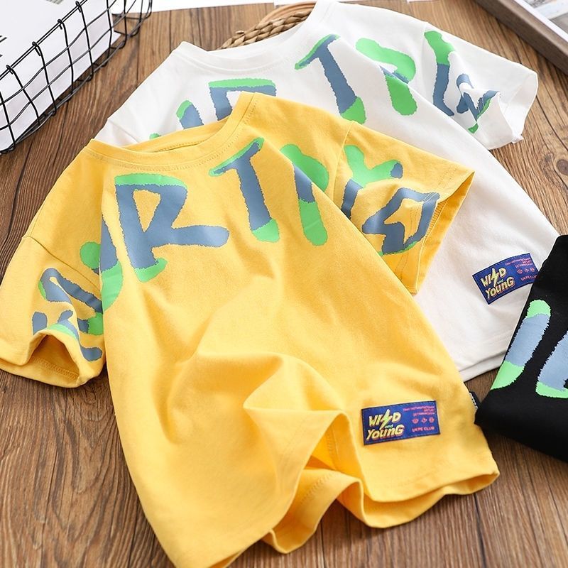 LANBAO áo thun bé trai 40kg áo thun bé trai hàn quốc quần áo thời trang bé trai bộ đồ trẻ em mùa hè quần áo trẻ em nam 11 12 tuổi