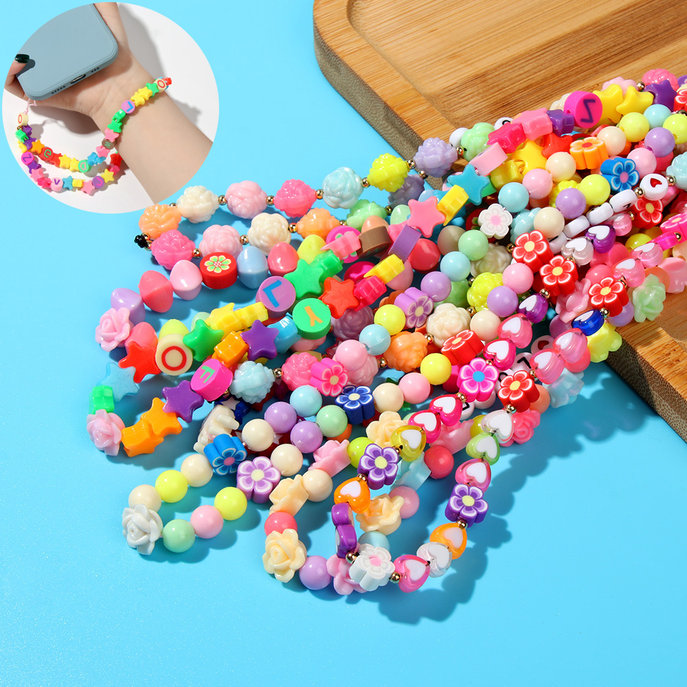 LWGHWL Fashion Anti-Lost Women Acrylic Bead Cell Phone Case Hanging Cord Phone Chain Mobile Phone Strap Lanyard Soft Pottery Rope