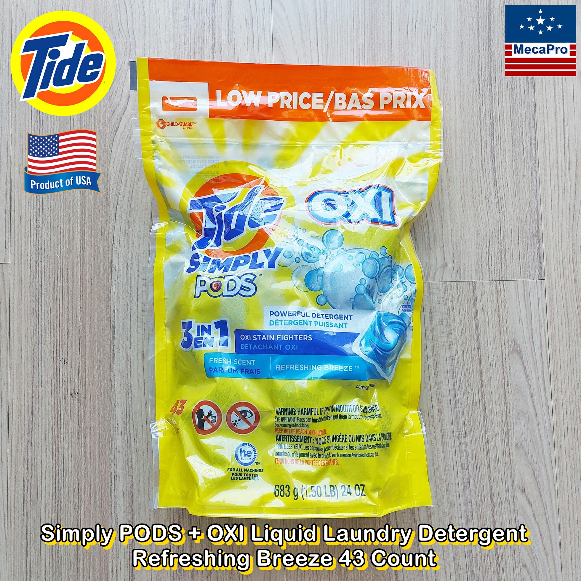 Tide® Simply PODS + OXI Liquid Laundry Detergent Refreshing Breeze 43 Count เจลบอลซักผ้า กลิ่นรีเฟรชชิ่ง บรีซ เจลบอล น้ำยาซักผ้า แคปซูลซักผ้า เม็ดซักผ้า ราคา 1,767 บาท*ส่งฟรี