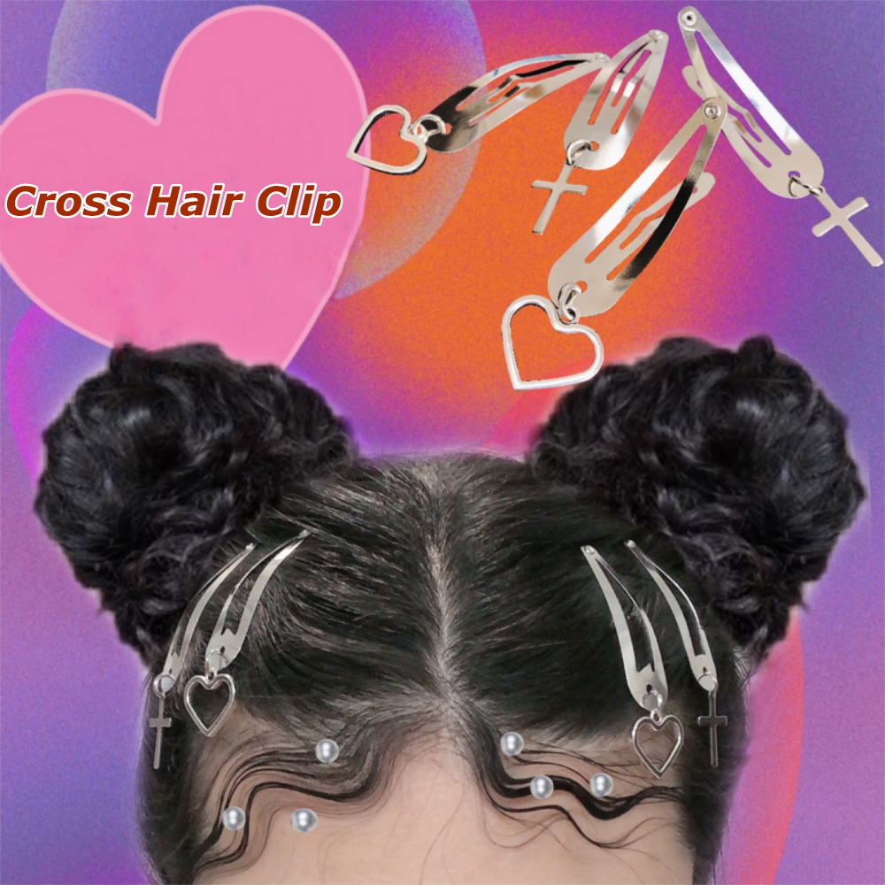 N33GVC3Q 1 Pair Fashion Accessories Gift Punk Harajuku Heart Hair Clip Barrette Grils Hair Accessories Cross Hair Pins