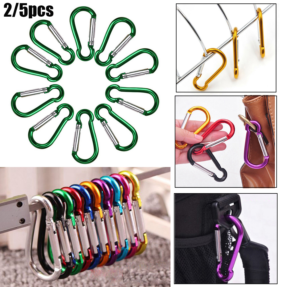 GUO 2/5pcs 7 colors Aluminum Alloy Climbing Accessories Outdoor Tool Spring Quickdraws Clip Hooks Carabiner Keychain Buckles