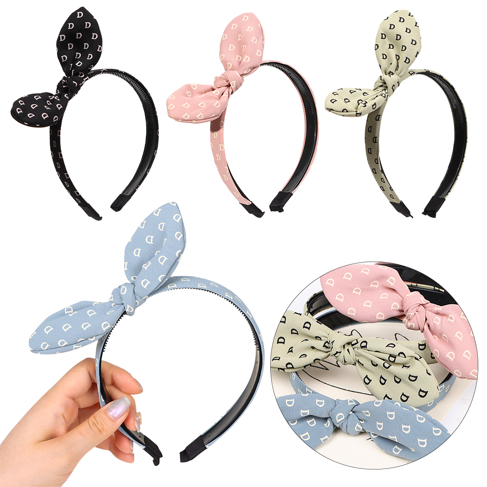 SIKONG Girls Rabbit Ears Print Letter D Head Hoop Cute Headband Hair Accessories