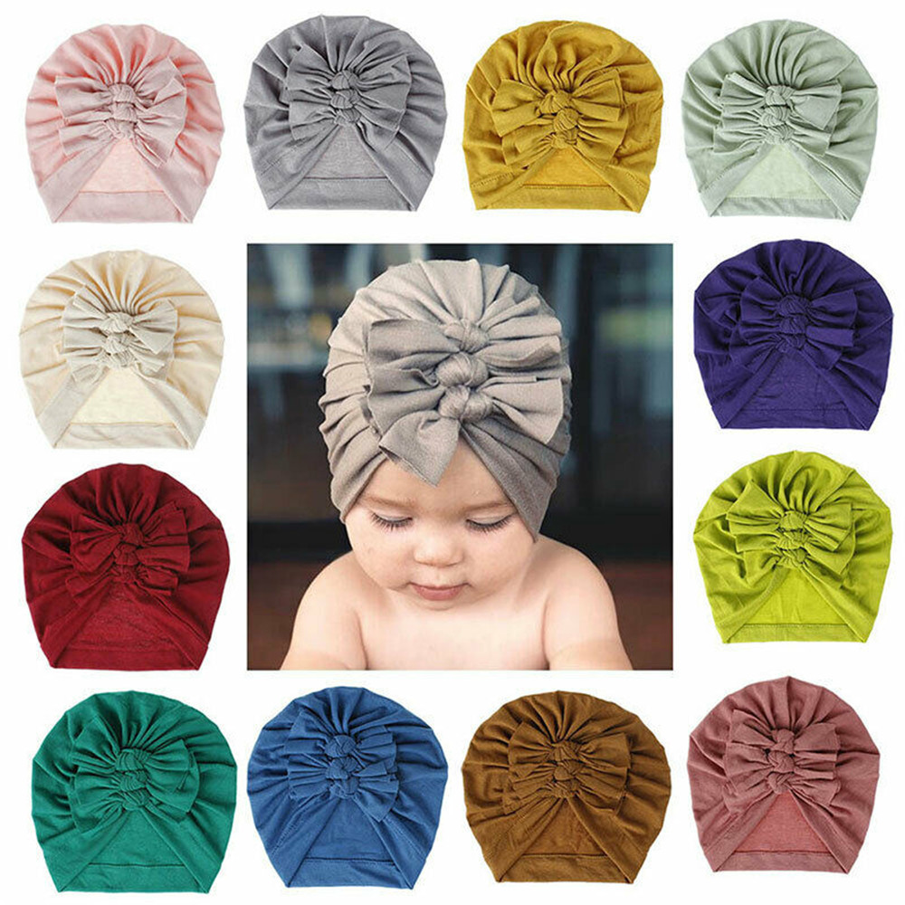 XYUR9C4FW Soft Infant Turban Three Bowknot Knot Headband Newborn Headband Hat Baby Beanie Hat Head Wrap