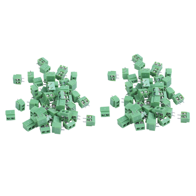 100 pieces 2 pin 5 mm pinch pcb mount screw terminal block connector 300v 10a