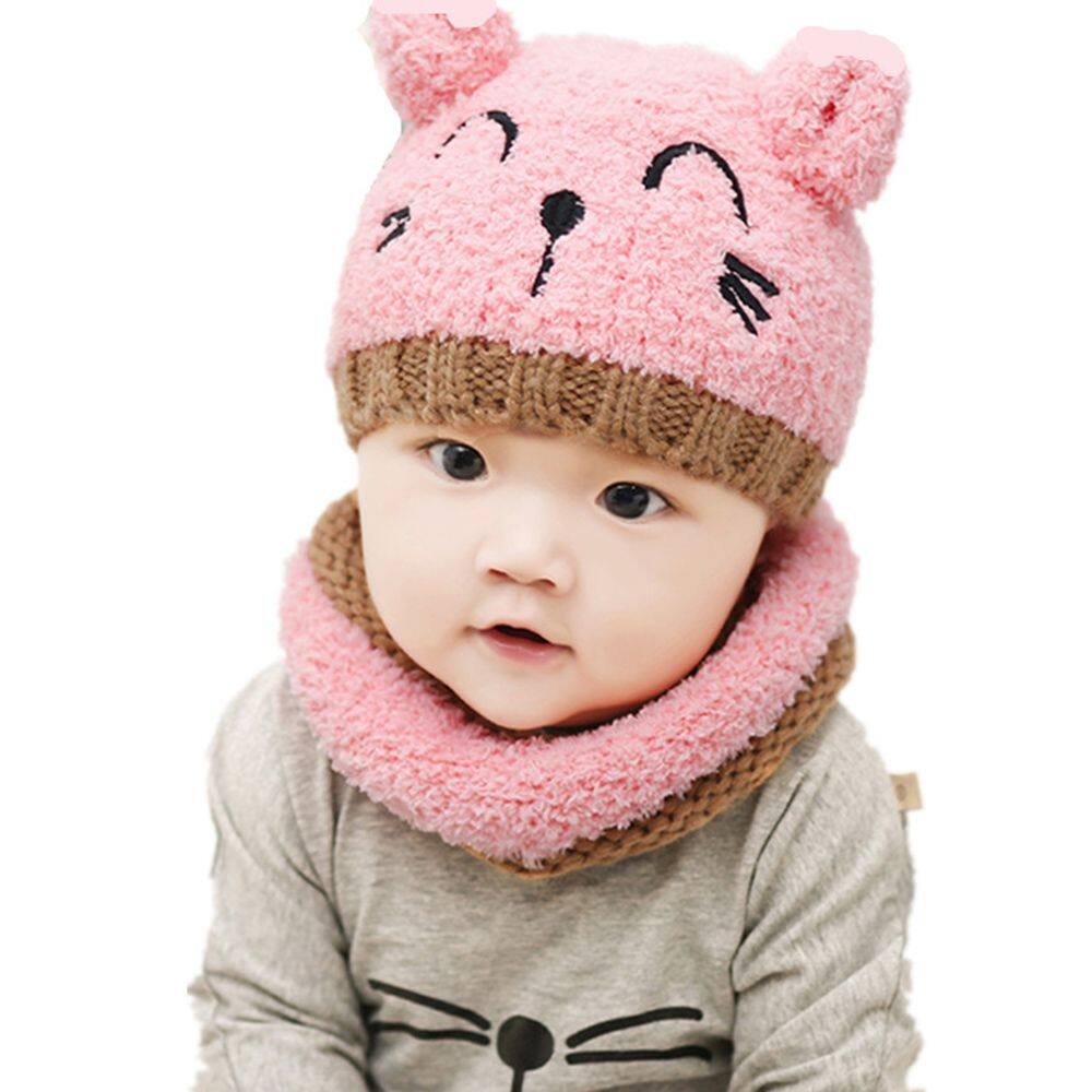 BTRFJY Warm ชุดผ้าพันคอหมวกการ์ตูนเด็กเด็กถักหมวกสำหรับ1ถึง3ปีเด็กหญิงเด็กหญิง Xmas ของขวัญ