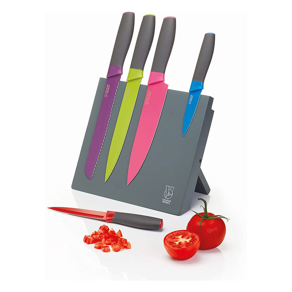 KitchenCraft Colourworks 5 pc Knife Set w/Magnetic Block ชุดมีด 5 เล่มพร้อมแท่นวางมีด รุ่น CWKNBMAG5PC ราคา 2,095 บาท*ส่งฟรี