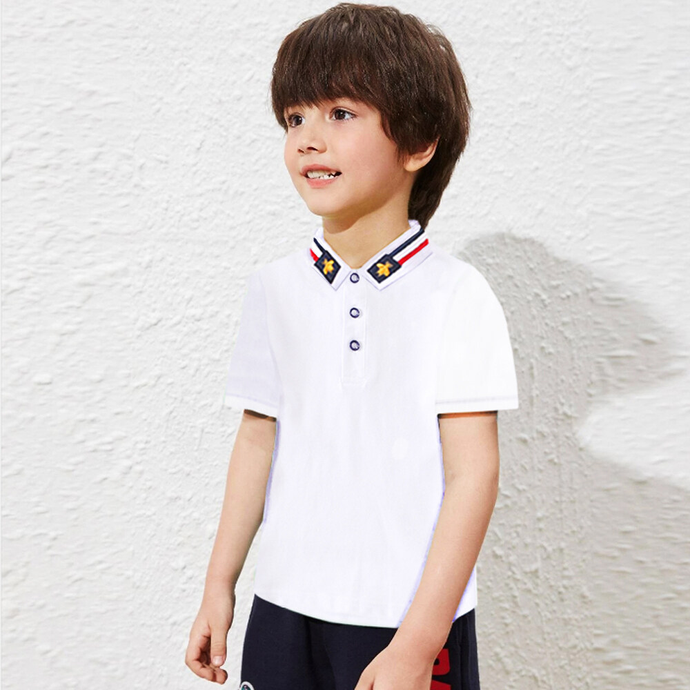 Áo thun polo bằng cotton nguyên chất đơn giản cho bé trai
