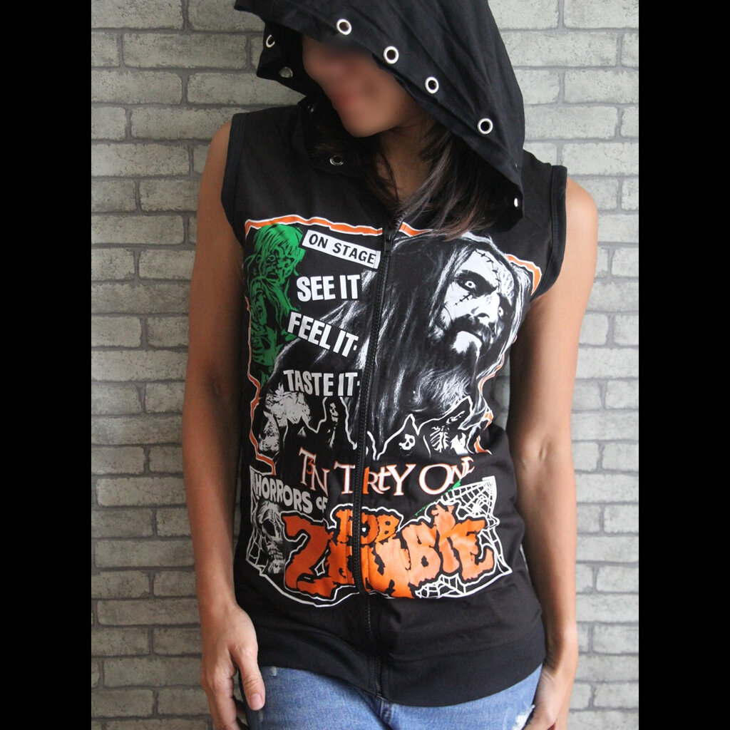 เสื้อฮู้ดแขนกุด เสื้อวงร็อค แจ็คเก็ต แนวสปอร์ต Handmade Rock Vest Hoodie Clearance (สินค้าจริงหมวกอาจไม่มีเจาะตาไก่เหมือนในรูป)